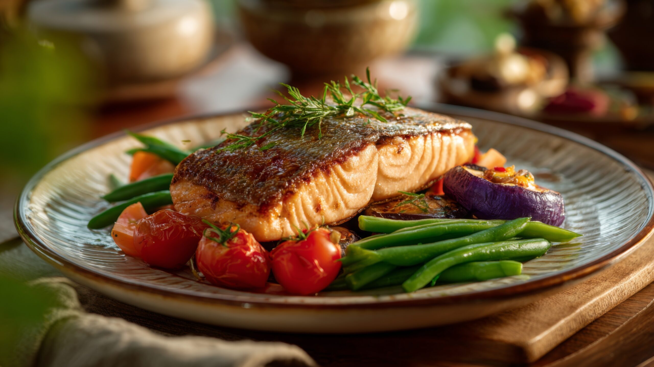 Salmon & Pan Seared Vegetable Medley