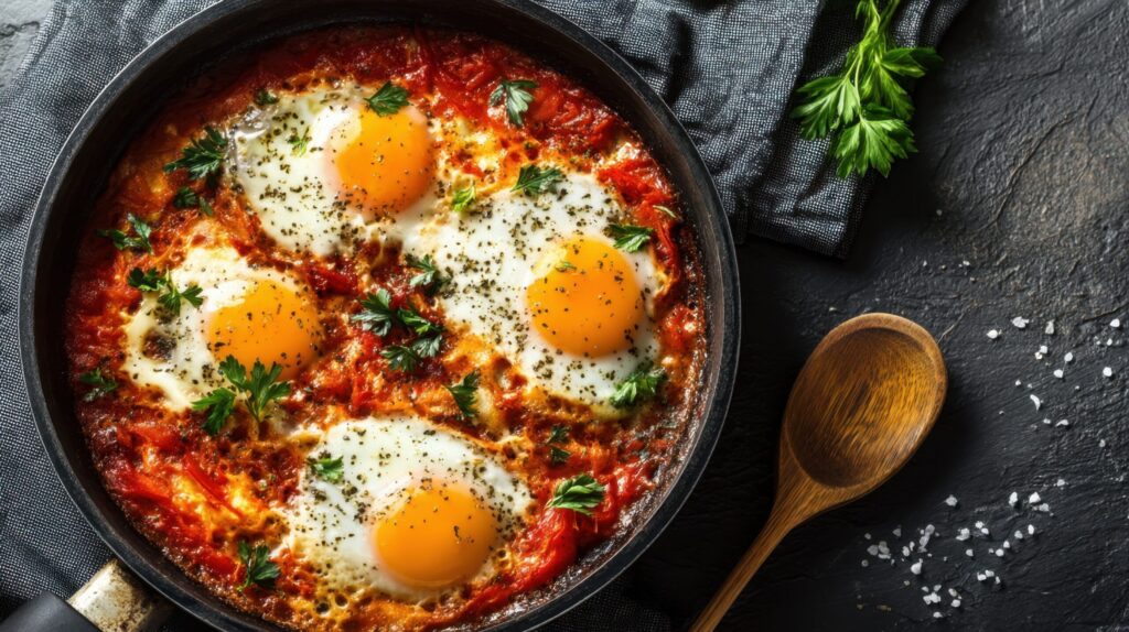 Stewed Tomatoes and Poached Eggs