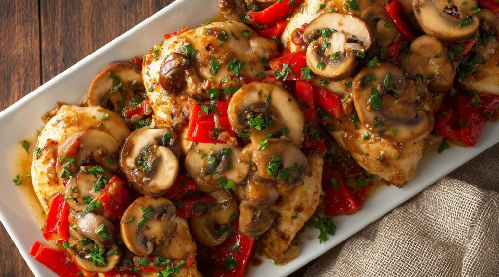 Grilled Cremini Mushrooms With Marinated Bell Peppers